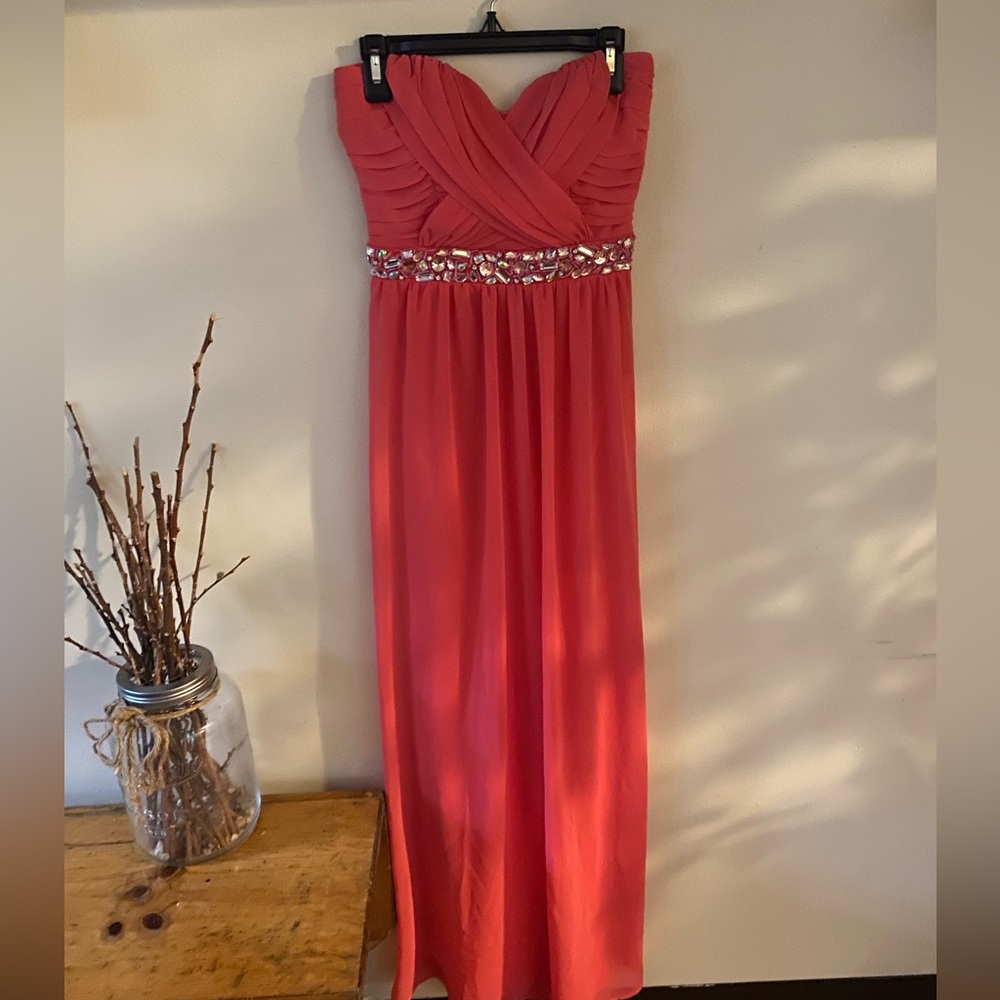 Like NEW City Triangles prom/wedding style long sheer dress with jewels size 3